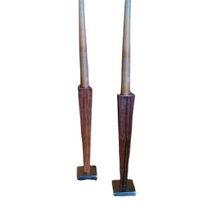 Mid Century‎ Modern Teak with Pewter Candlesticks Set of 2